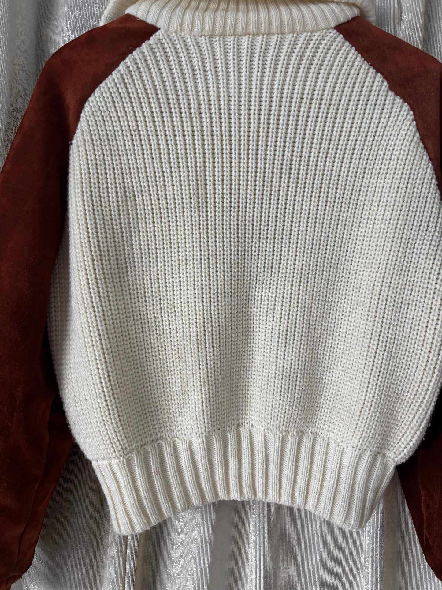 Knit suede-sleeve bomber jacket