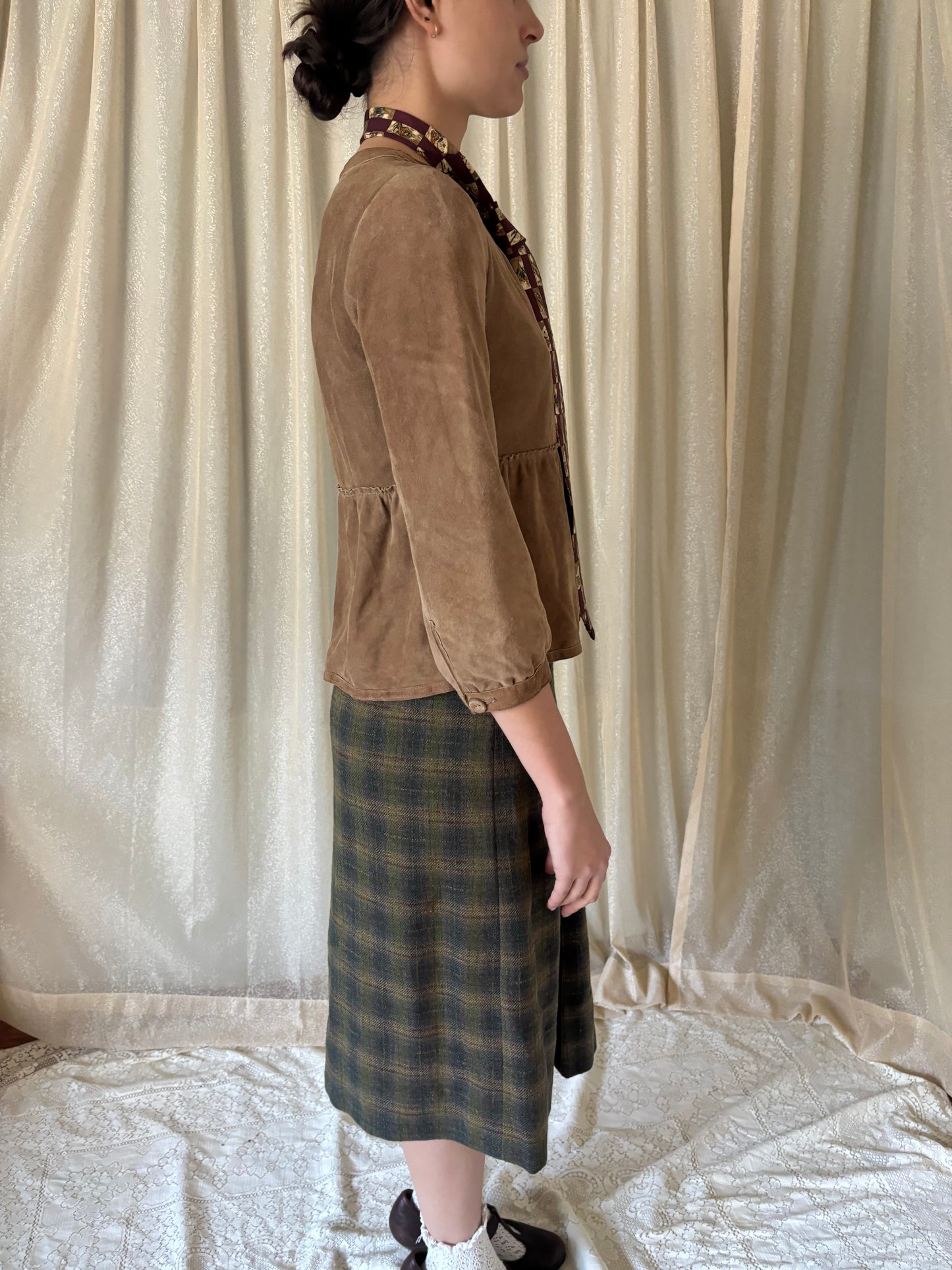 Vintage wool plaid midi skirt
