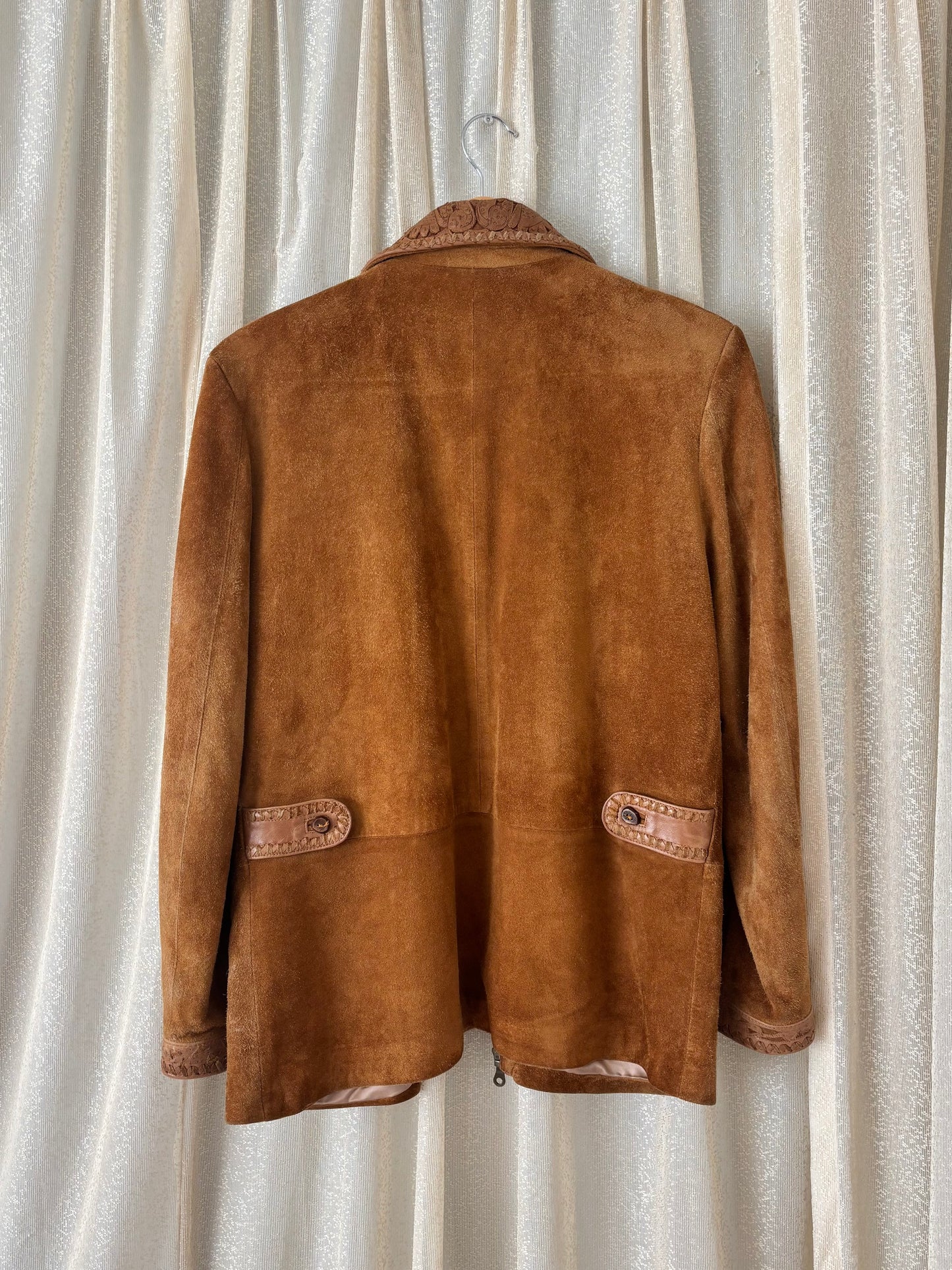 Rare Alan Michael tooled leather whipstitch suede jacket