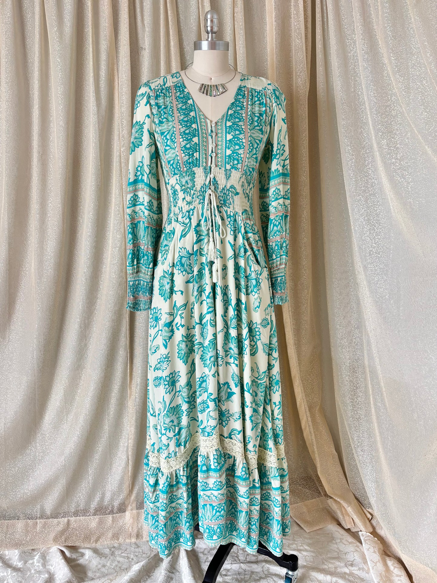 Jaase Sabrina teal boho maxi dress