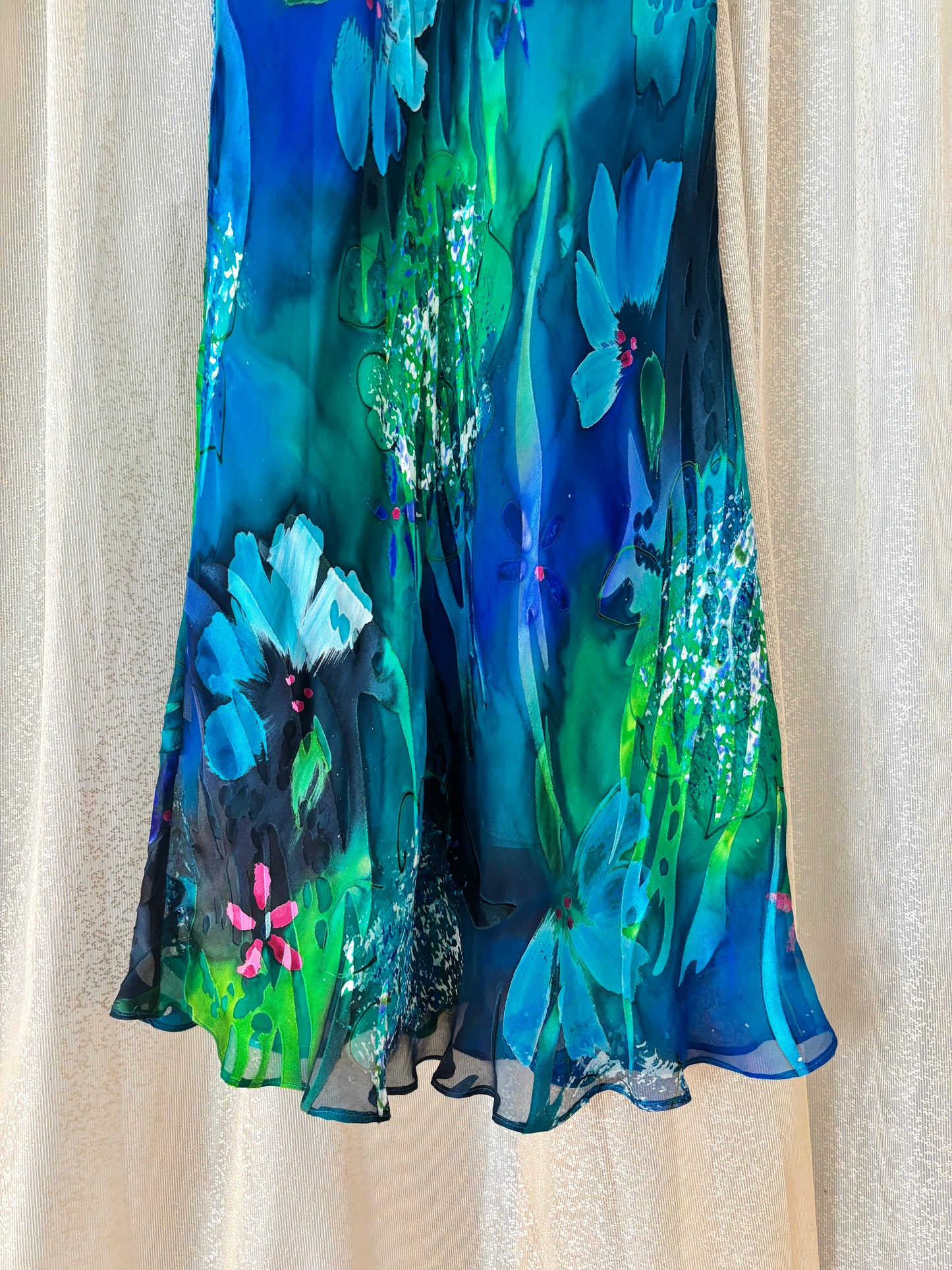 90s silk watercolor floral dress