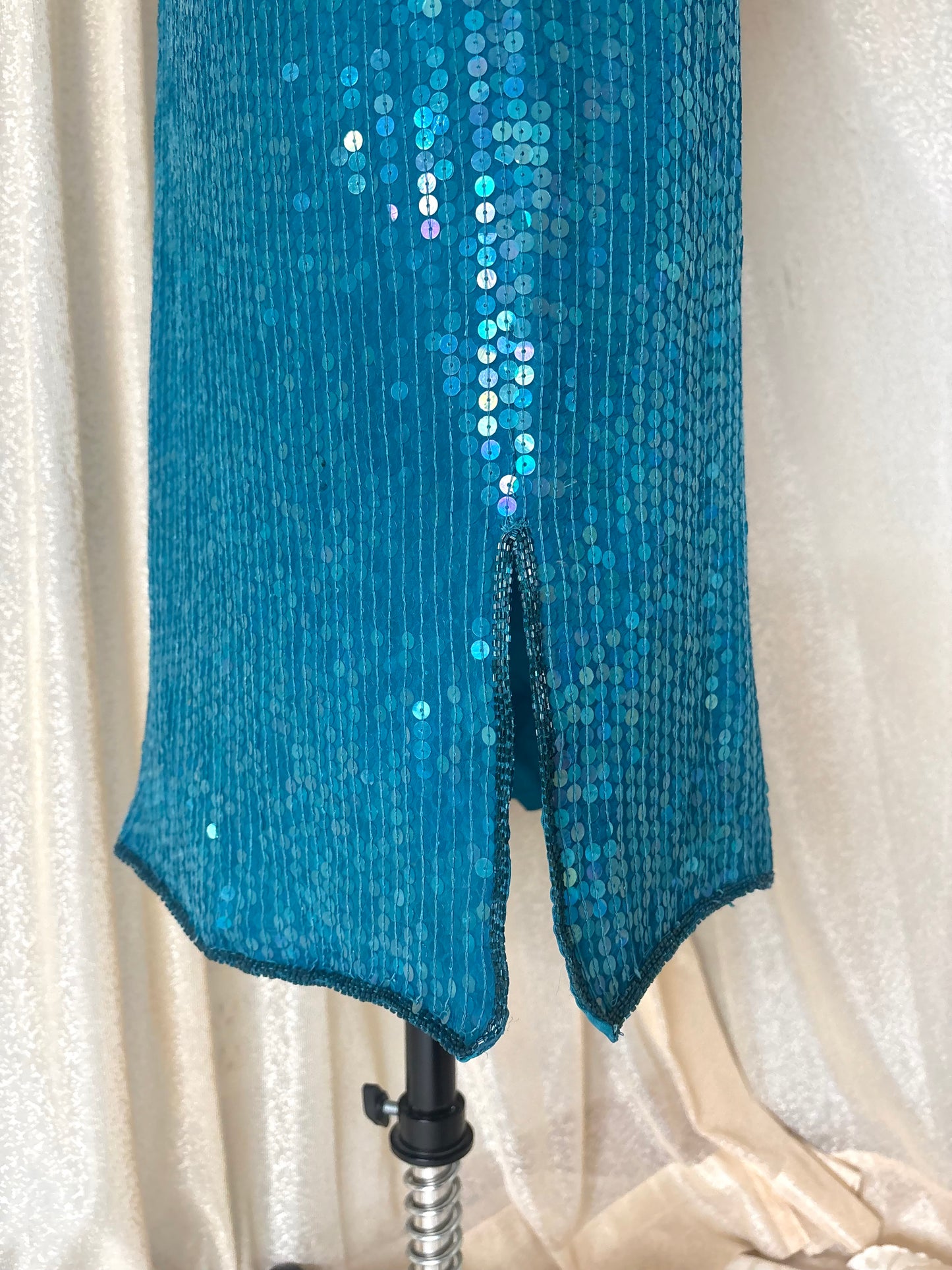 Vintage teal India silk sequin skirt