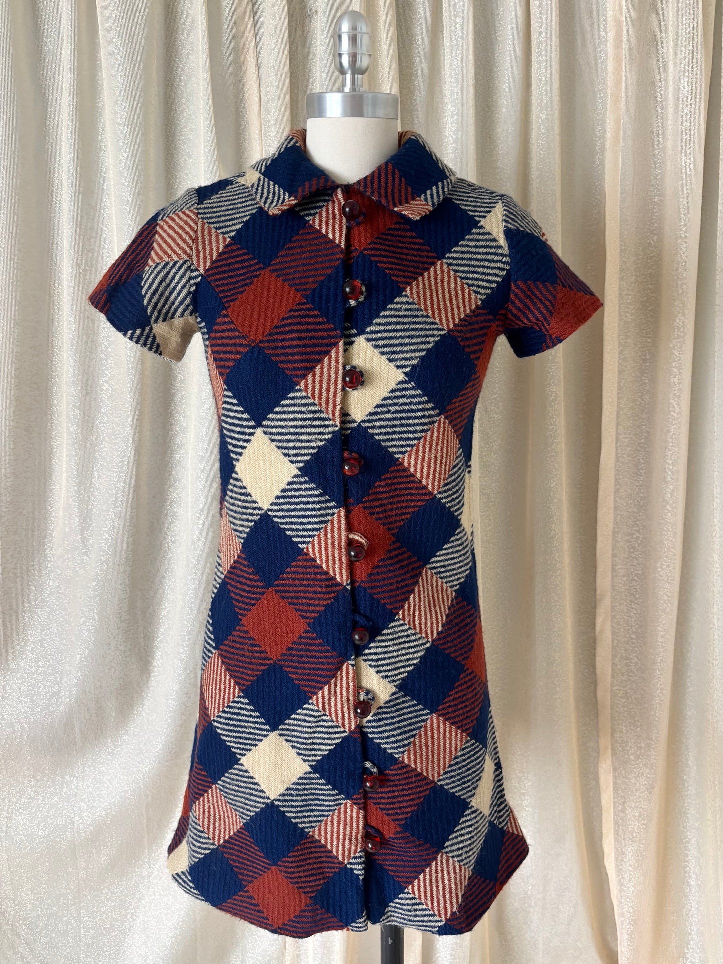 60s mod wool plaid collared dress