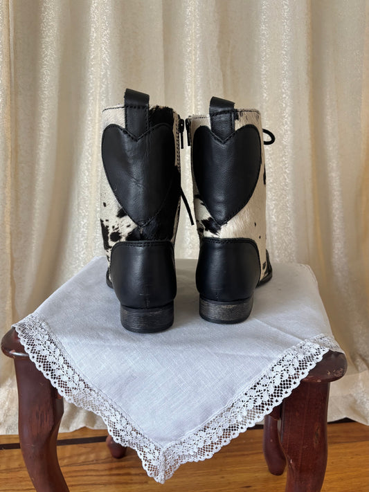 Betsey Johnson calf hair lace up boots