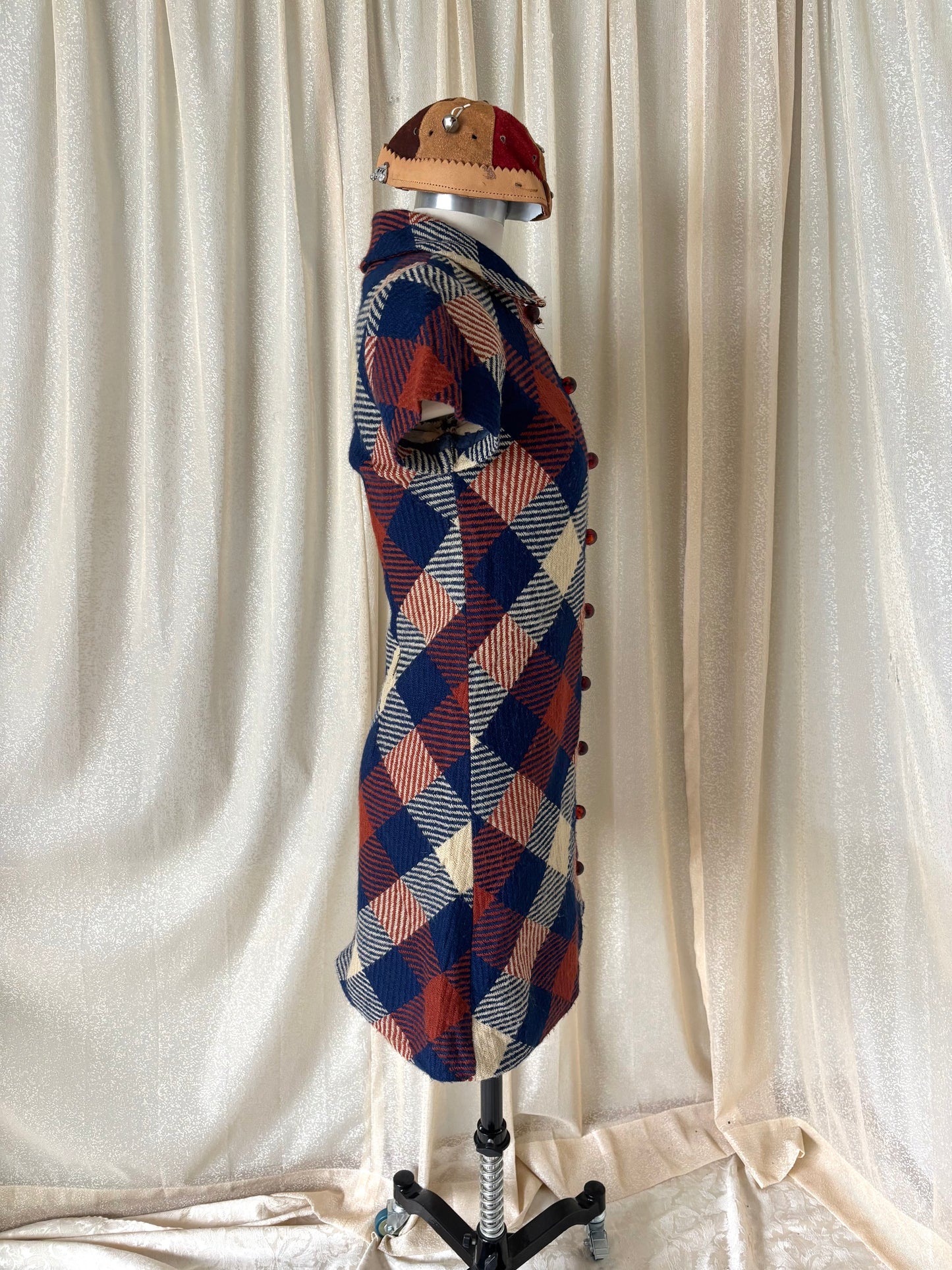 60s mod wool plaid collared dress