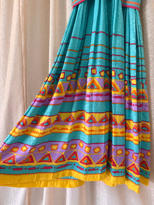 80s Adrianna Papell silk geometric striped dress