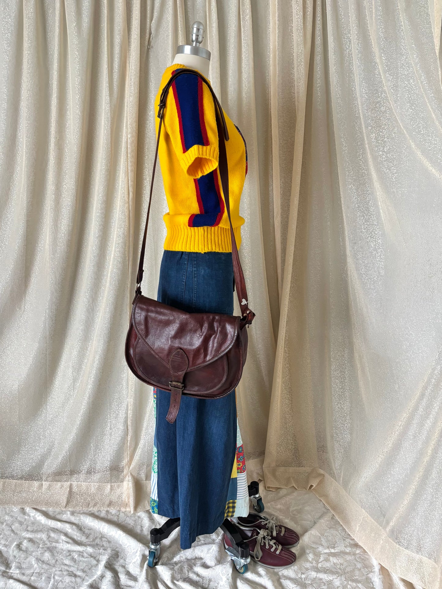 70s homemade denim patchwork maxi skirt