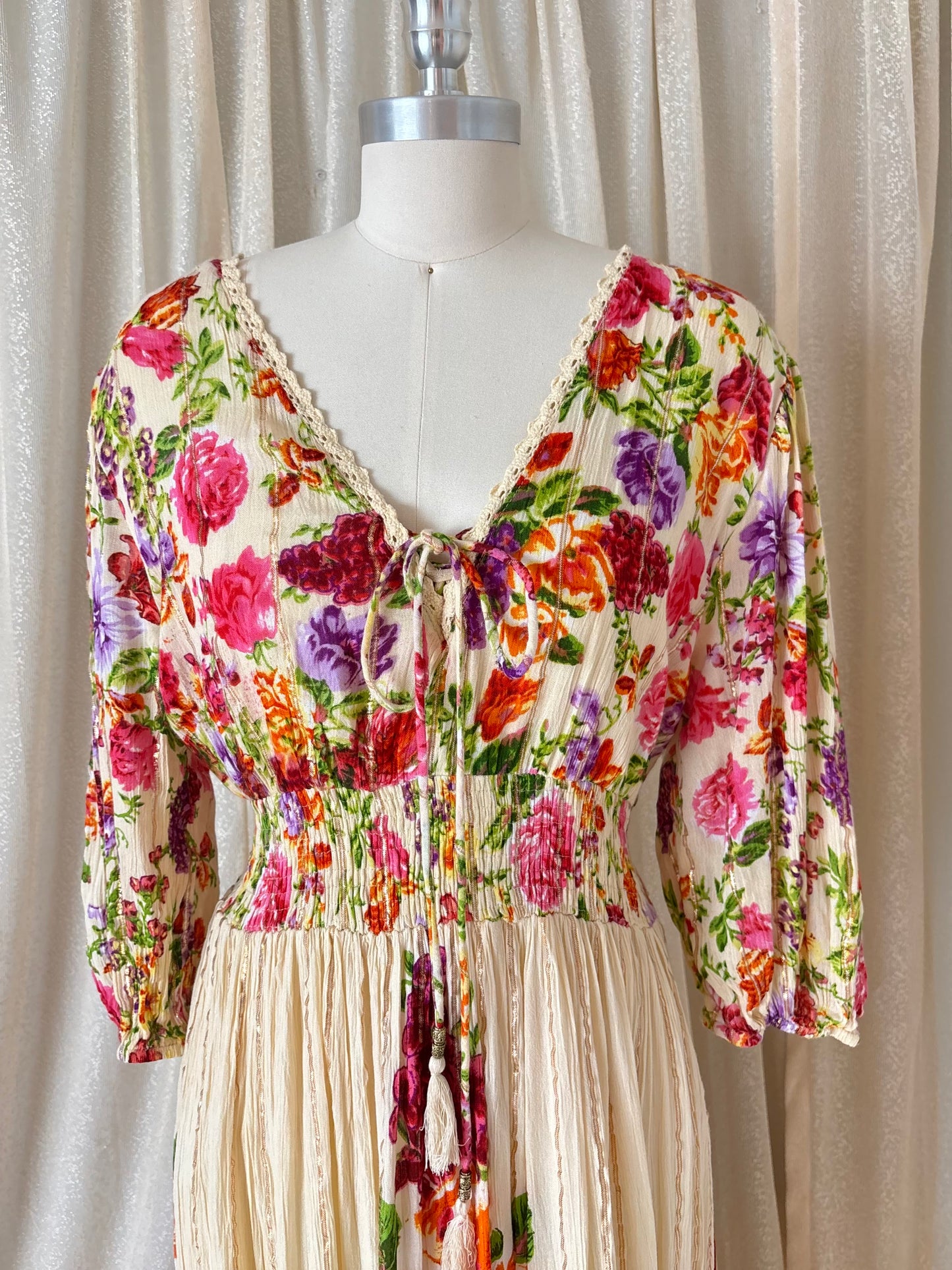 Floral viscose gauze boho maxi dress