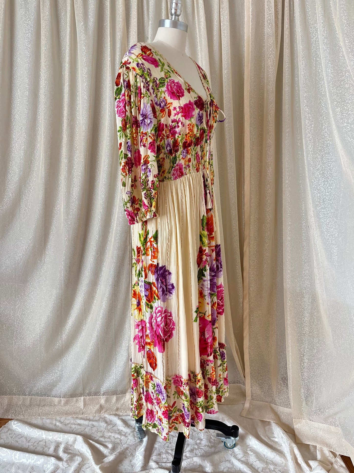 Floral viscose gauze boho maxi dress