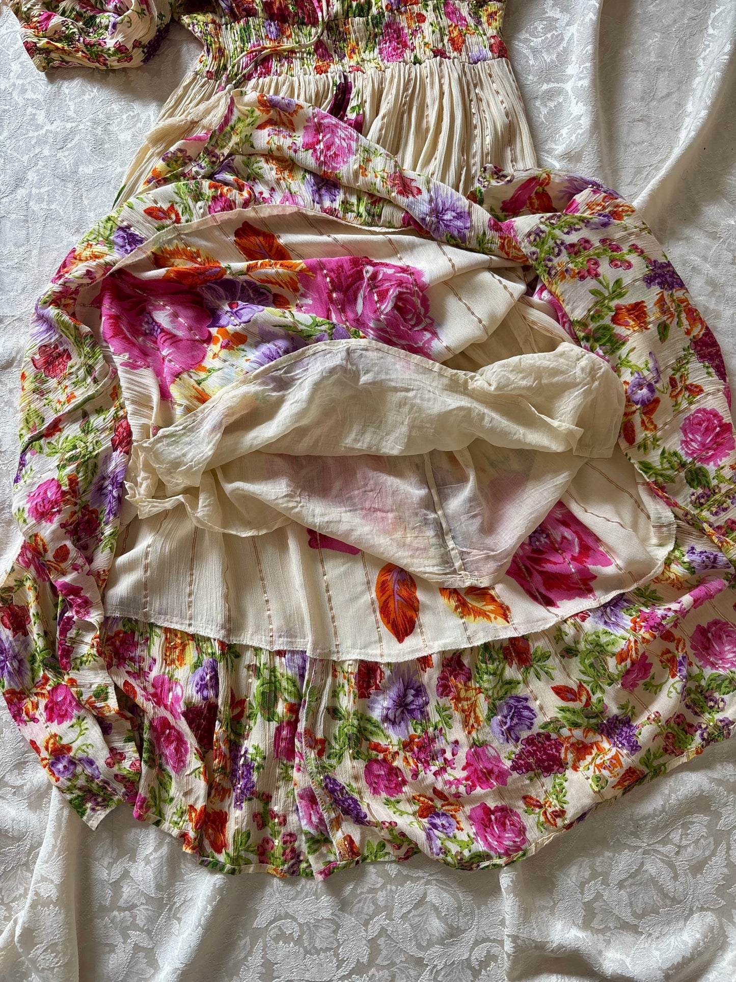 Floral viscose gauze boho maxi dress