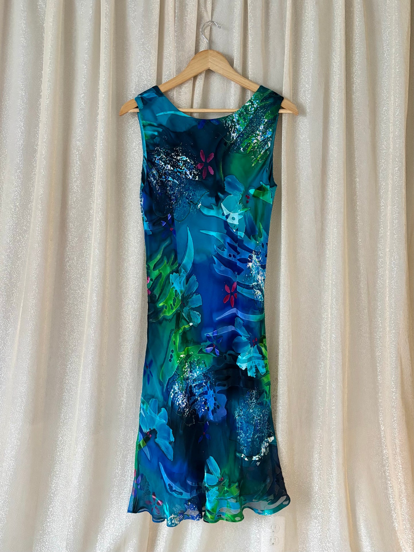 90s silk watercolor floral dress