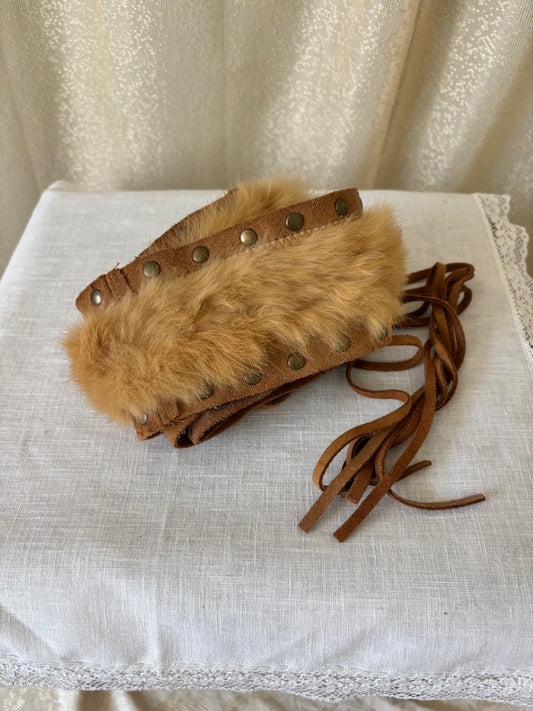 70s genuine fur and suede studded fringe belt