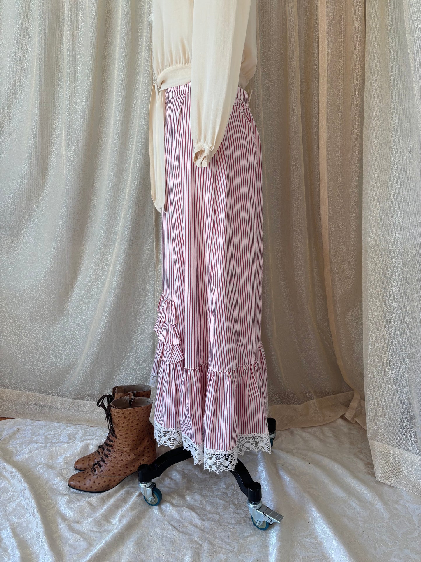 Vintage candy stripe ruffle maxi skirt
