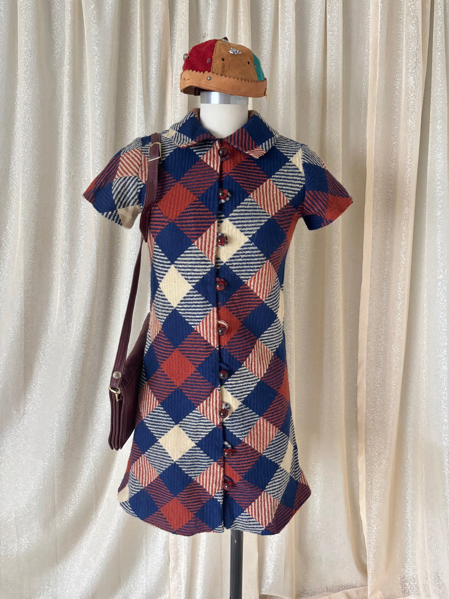 60s mod wool plaid collared dress