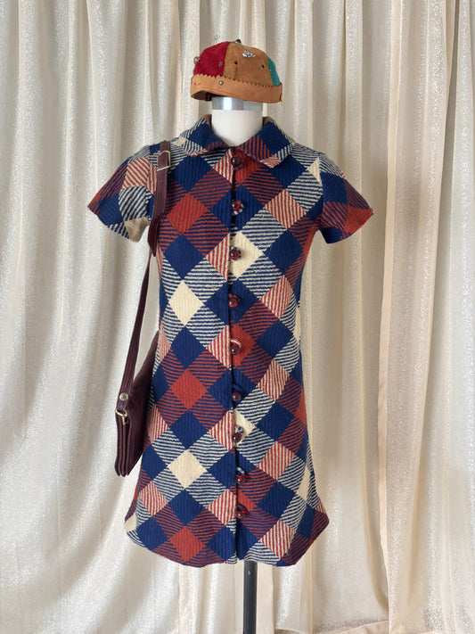 60s mod wool plaid collared dress