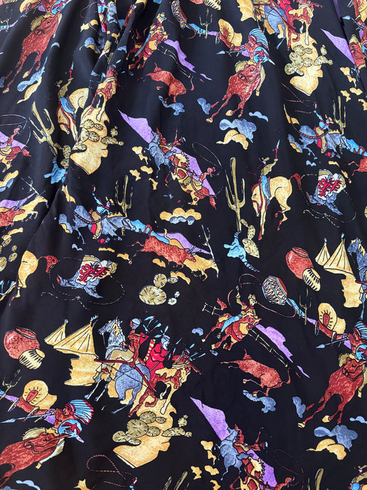 Western print rayon maxi circle skirt