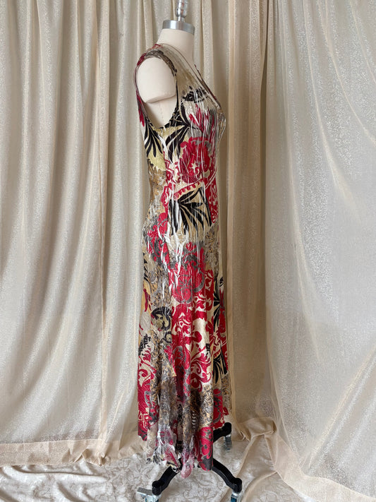 90s Komarov abstract crinkle pleated midi dress
