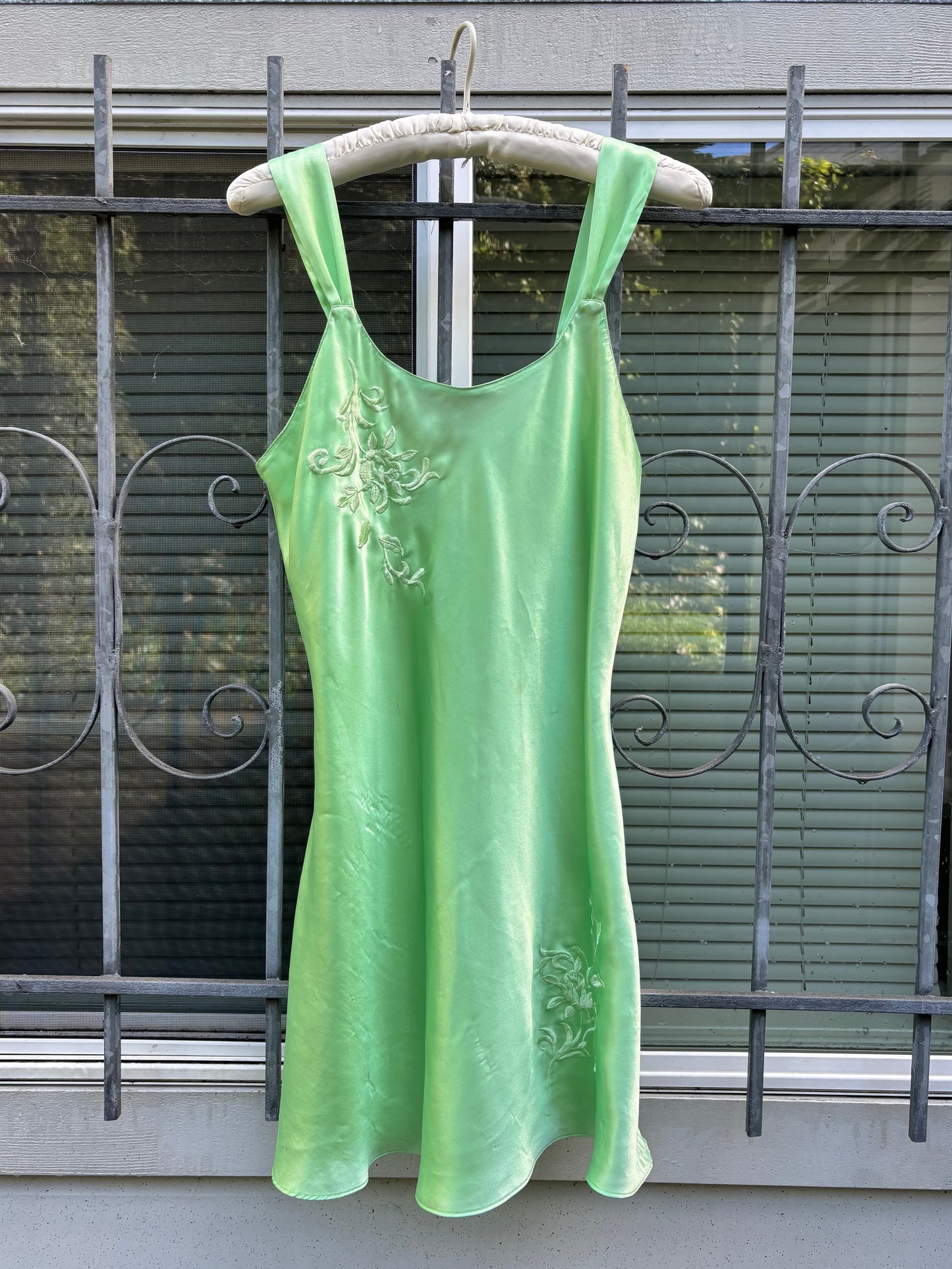 80s green floral slip