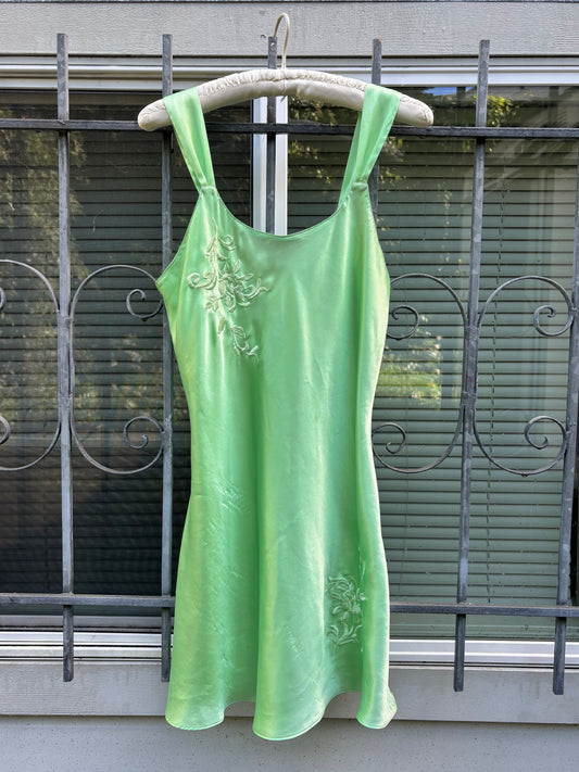 80s green floral slip