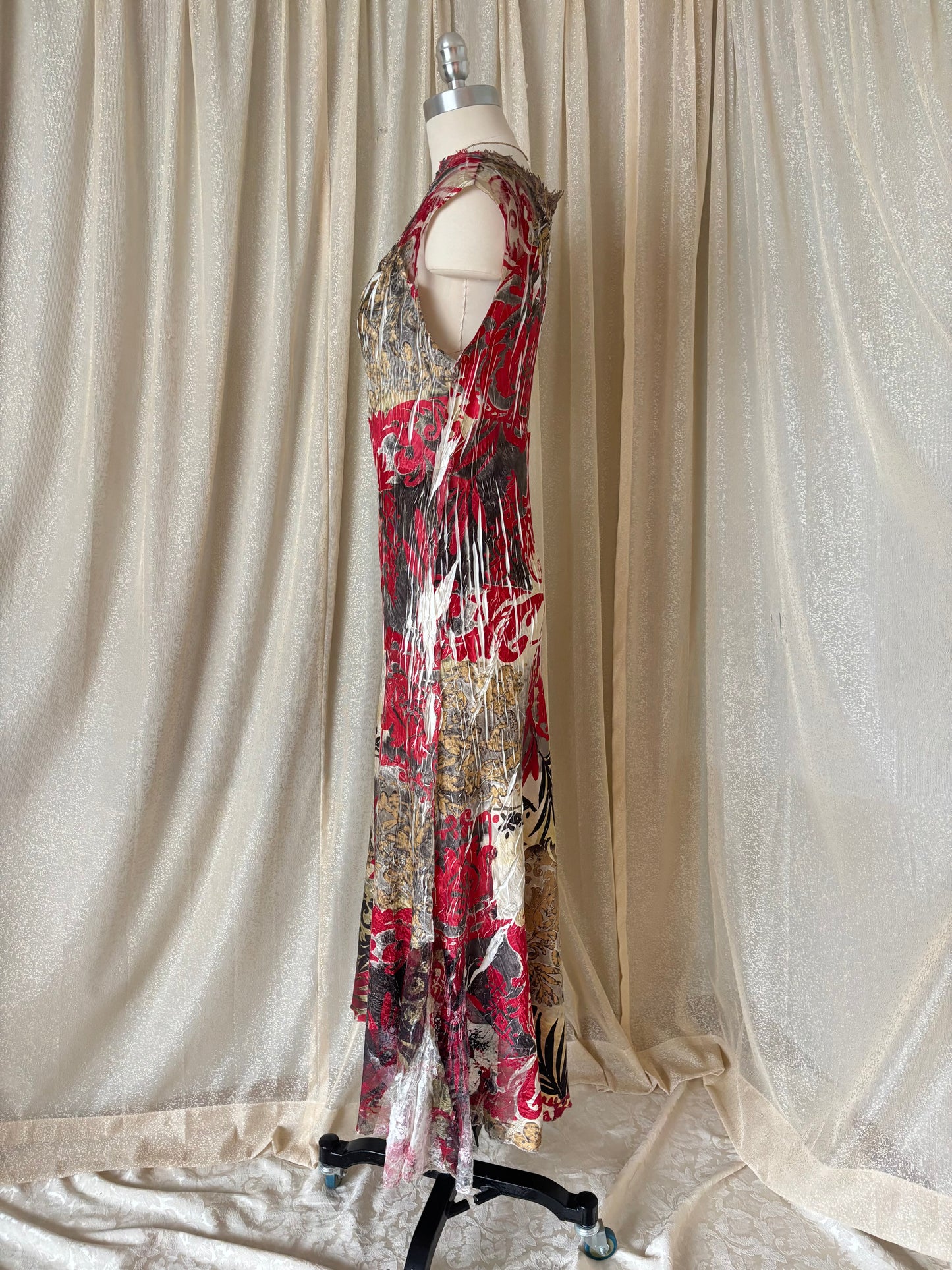 90s Komarov abstract crinkle pleated midi dress