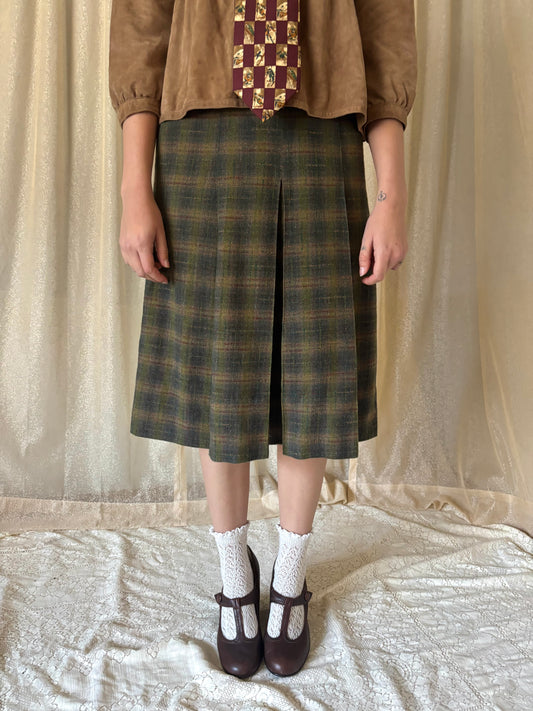 Vintage wool plaid midi skirt