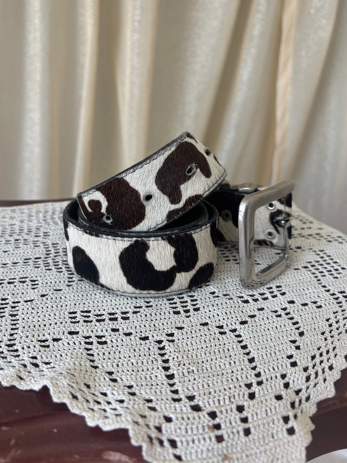 80s hair-on cowhide leather belt