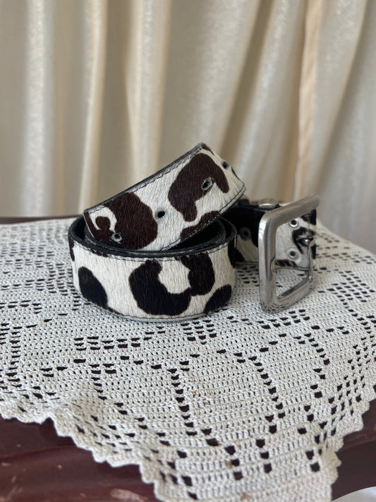80s hair-on cowhide leather belt