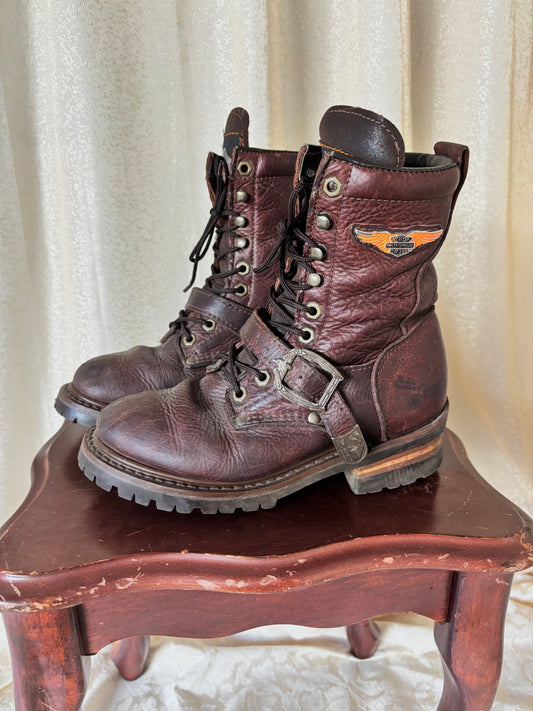 90s/00s Harley Davidson brown buckle combat boots