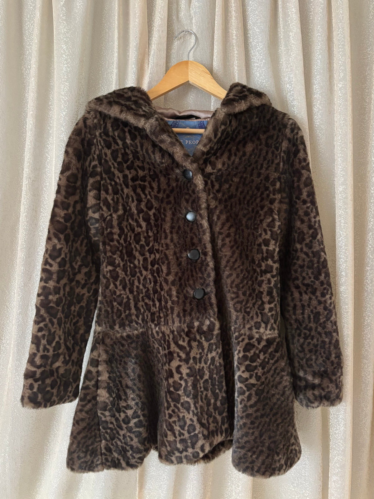 Free People faux fur leopard hooded coat