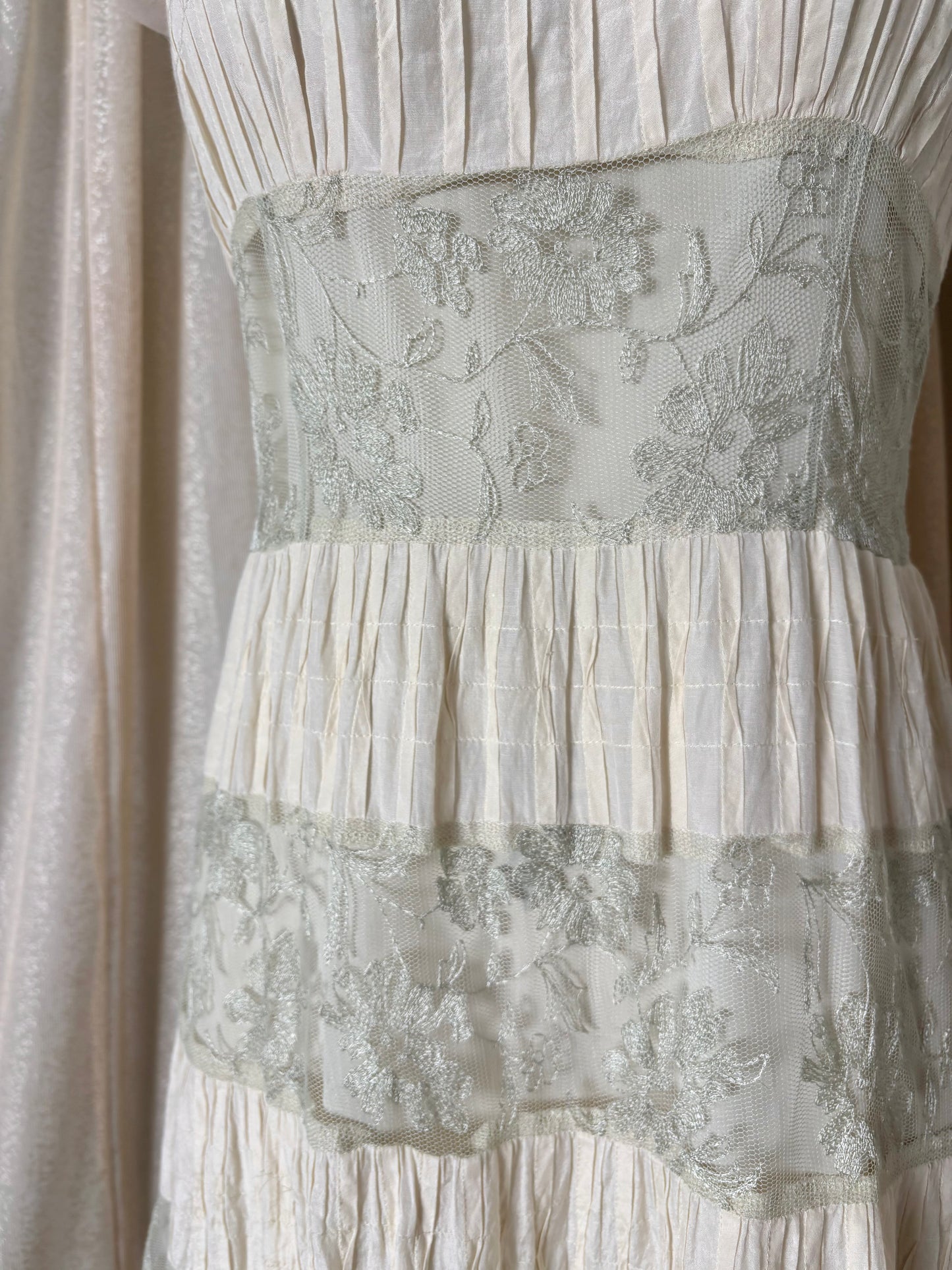Sage and ivory lace tiered hem midi dress