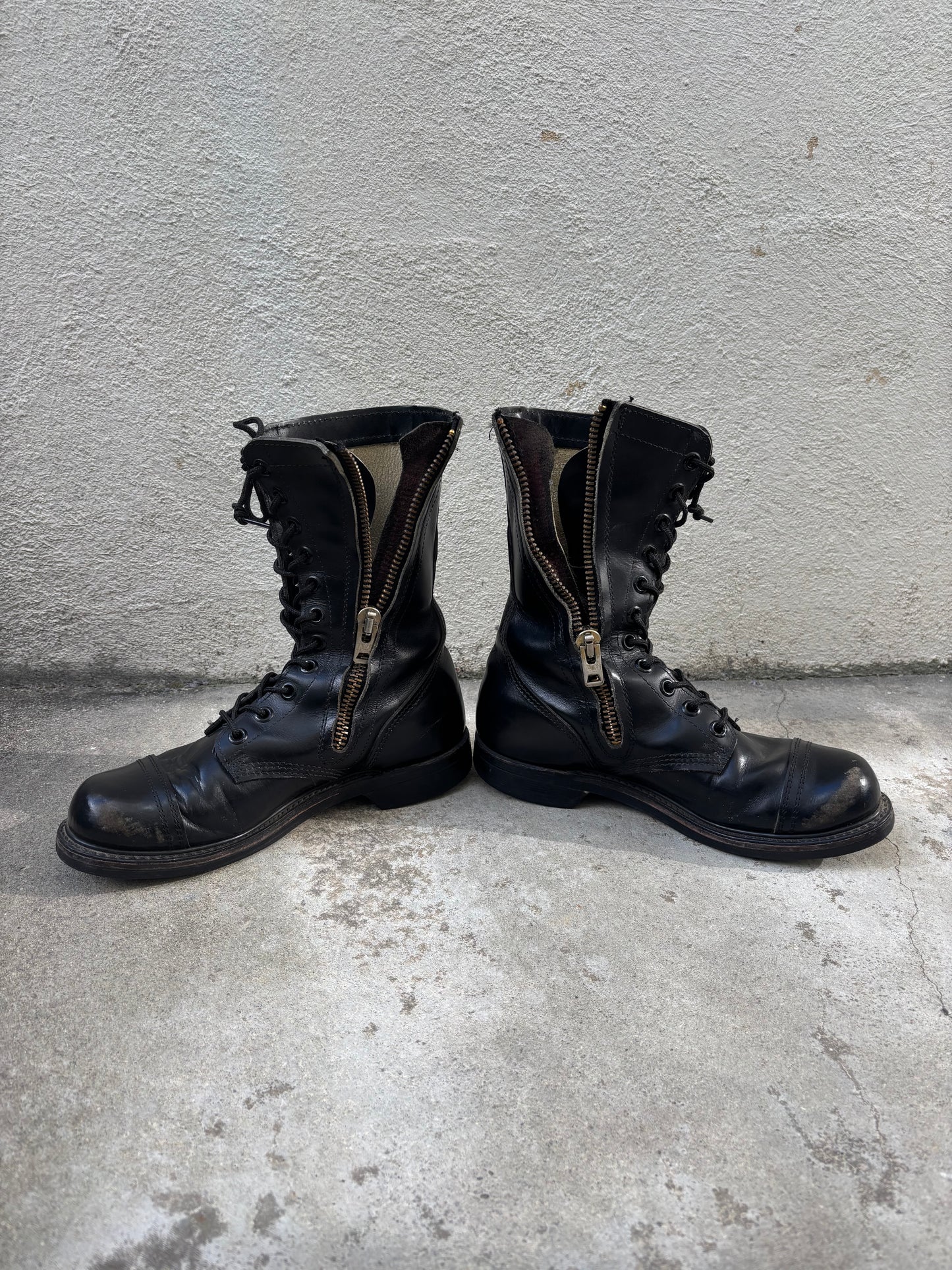 70s diagonal zip lace-up jump boots