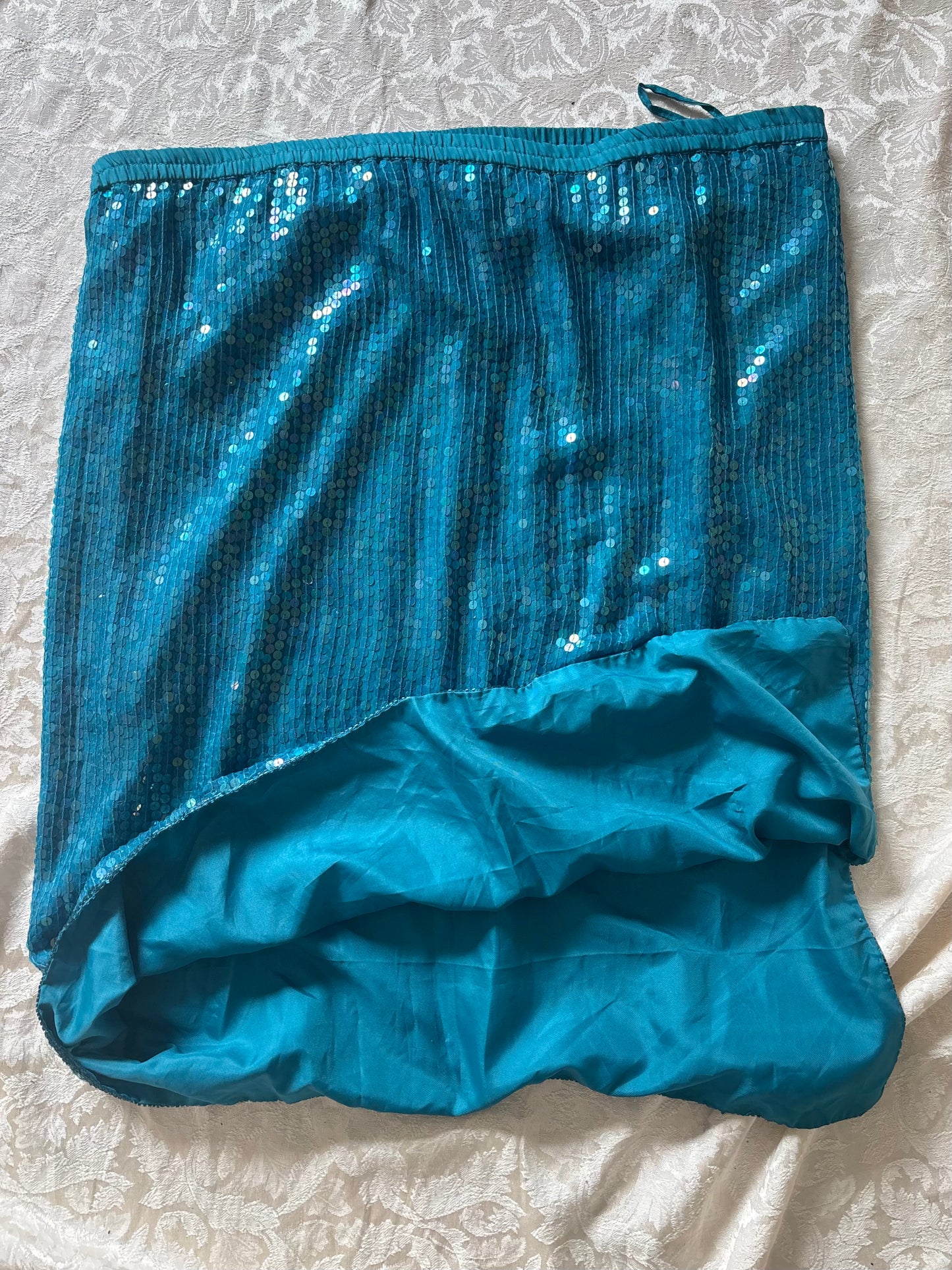 Vintage teal India silk sequin skirt