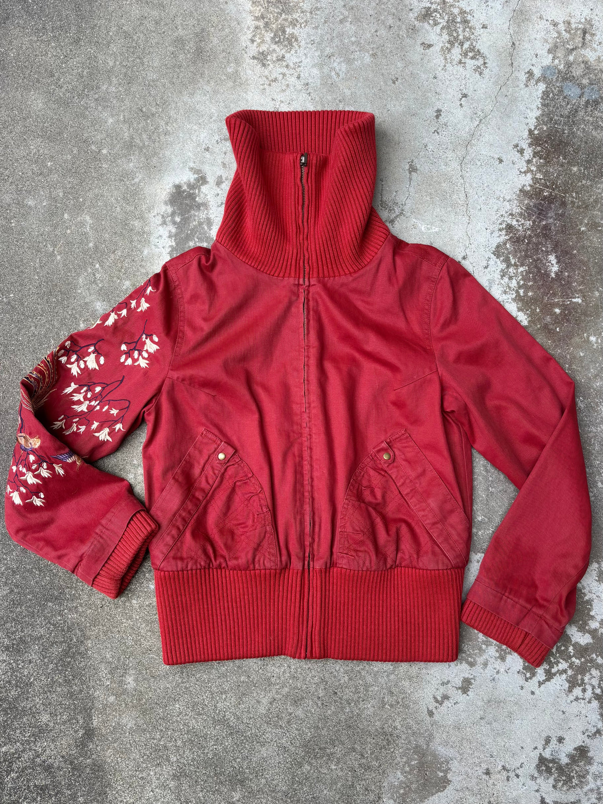 Vintage phoenix embroidered cotton bomber jacket