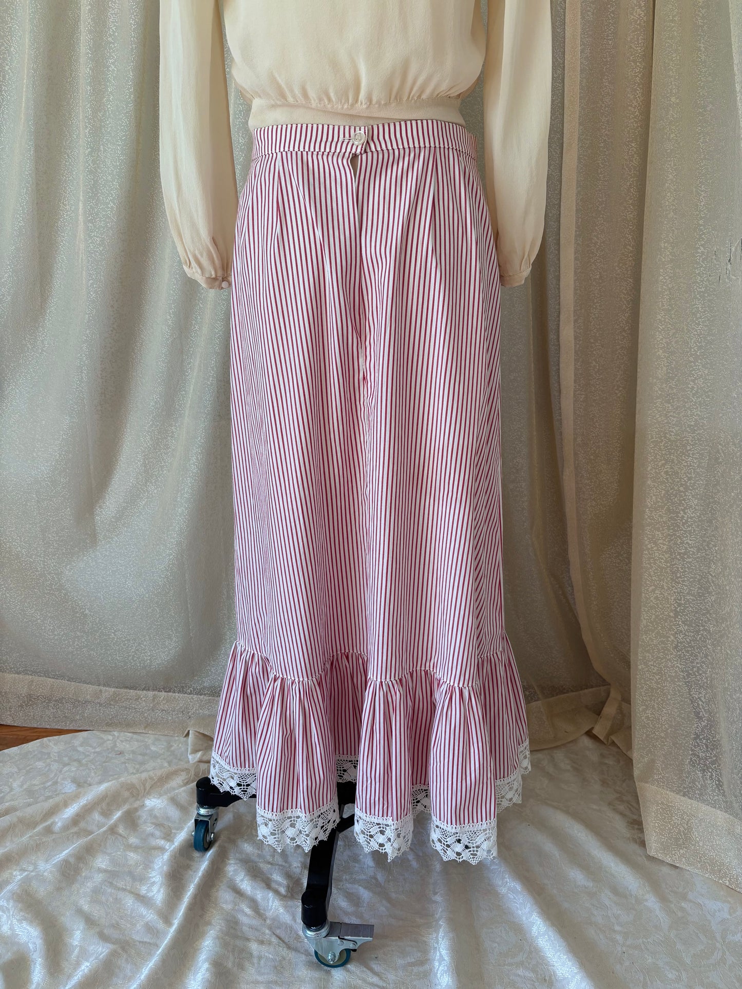 Vintage candy stripe ruffle maxi skirt