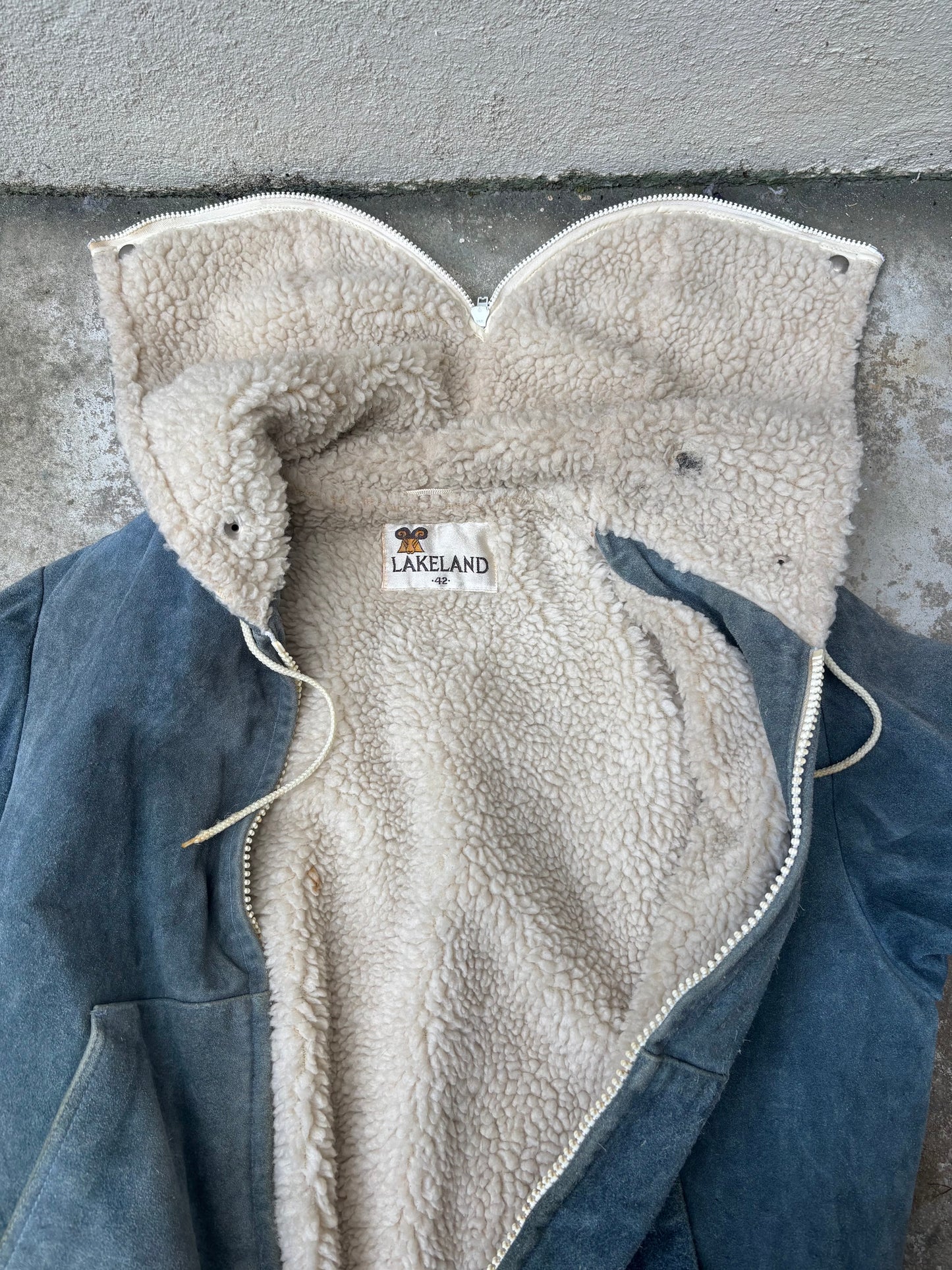 Vintage Lakeland distressed suede sherpa hooded jacket