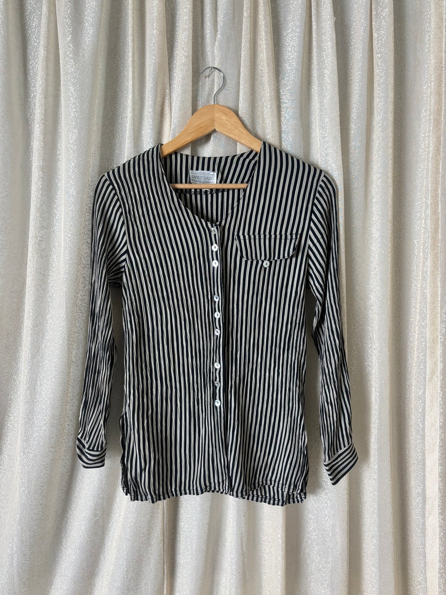 80s/90s crinkle pleated pinstripe button-down