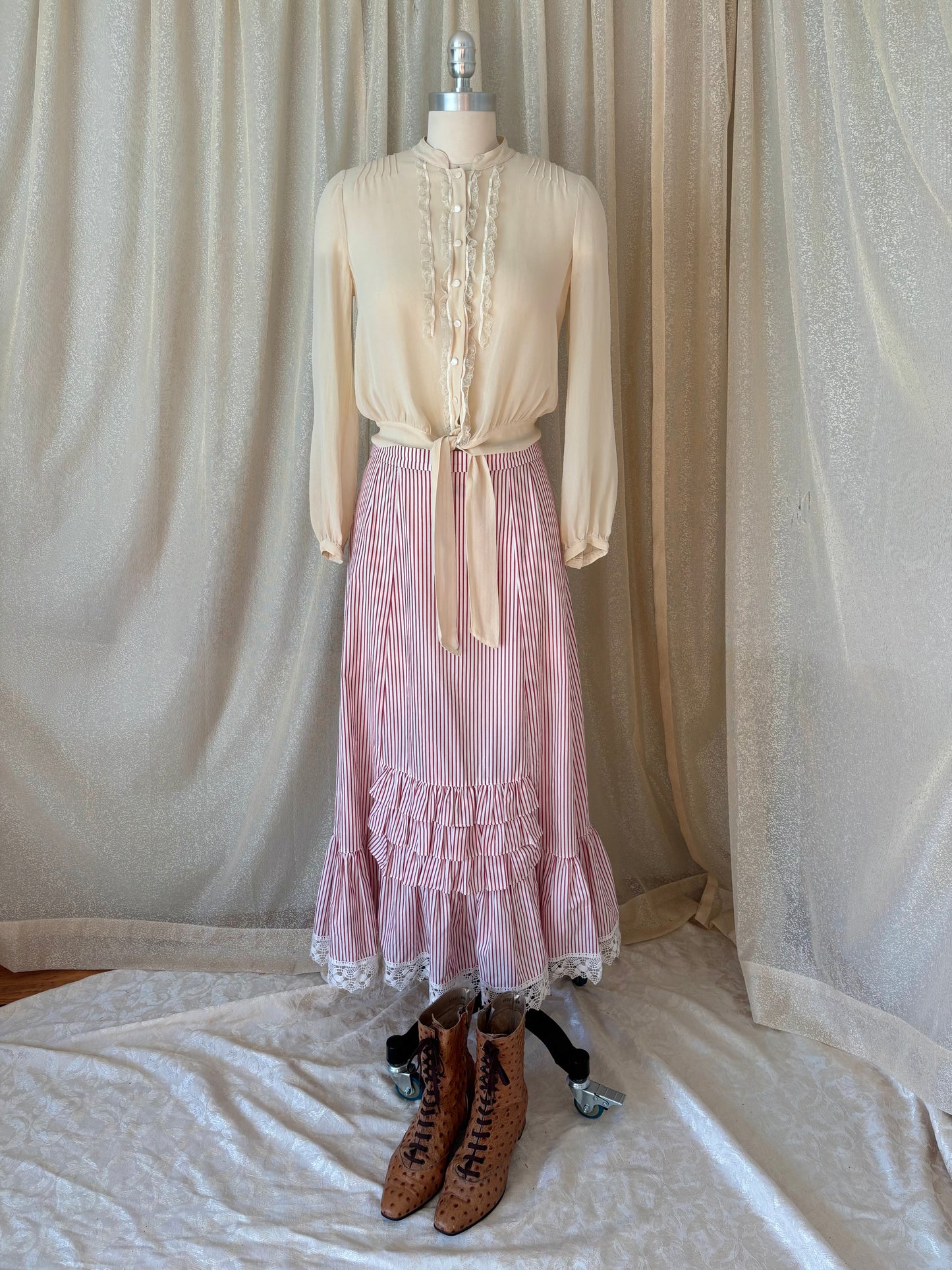 Vintage candy stripe ruffle maxi skirt