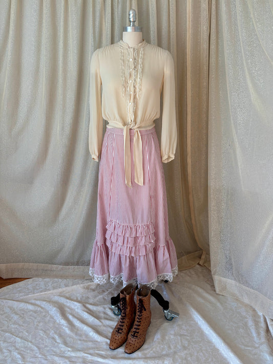 Vintage candy stripe ruffle maxi skirt