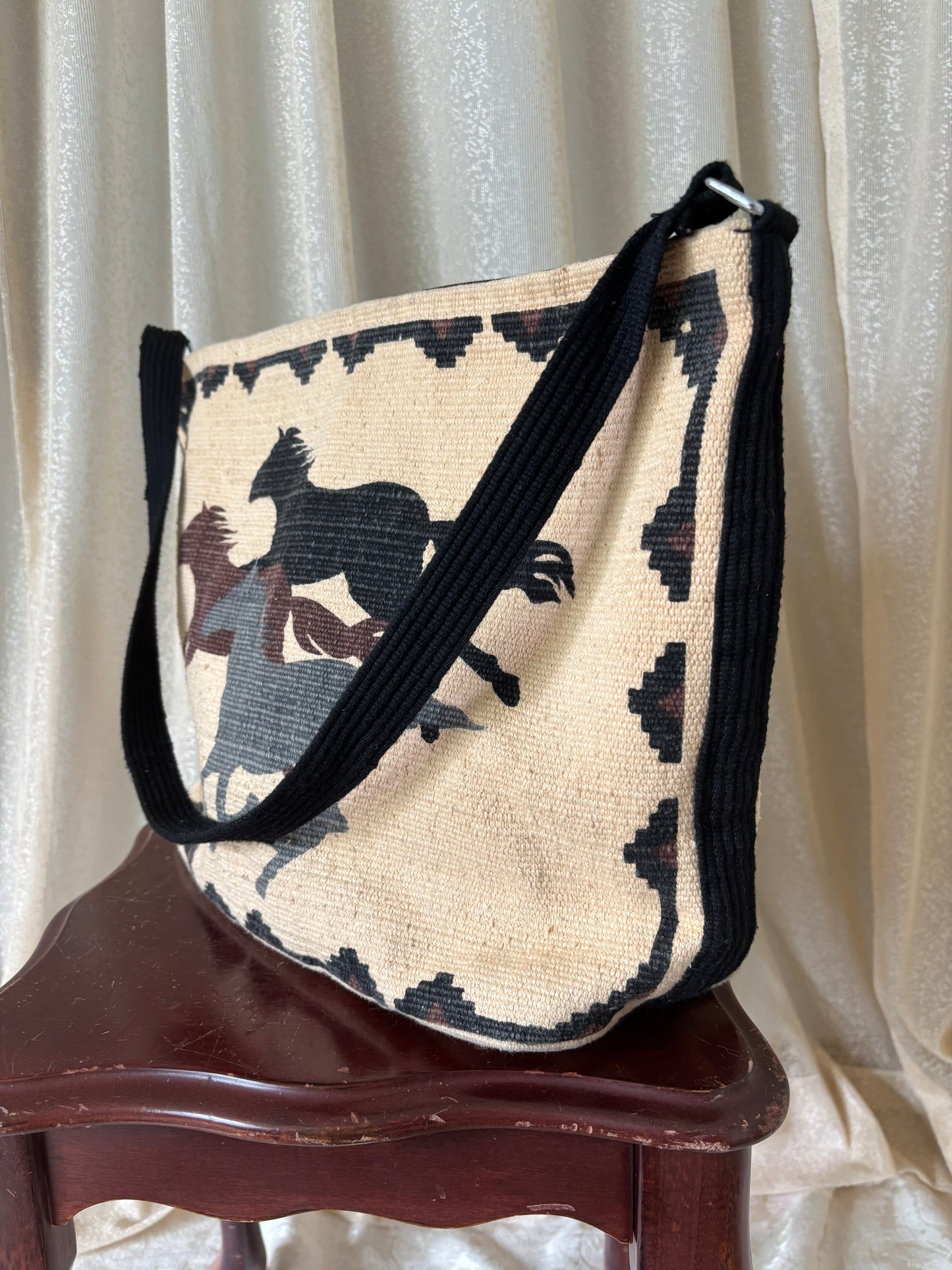 90s woven cotton Western horse tapestry bag