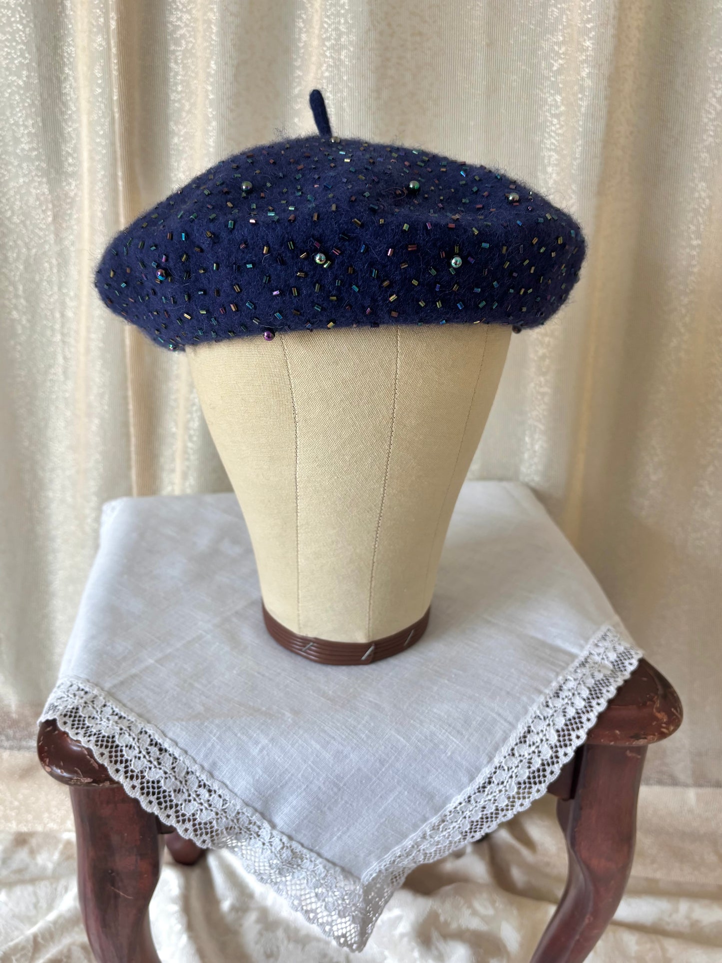 Beaded wool beret