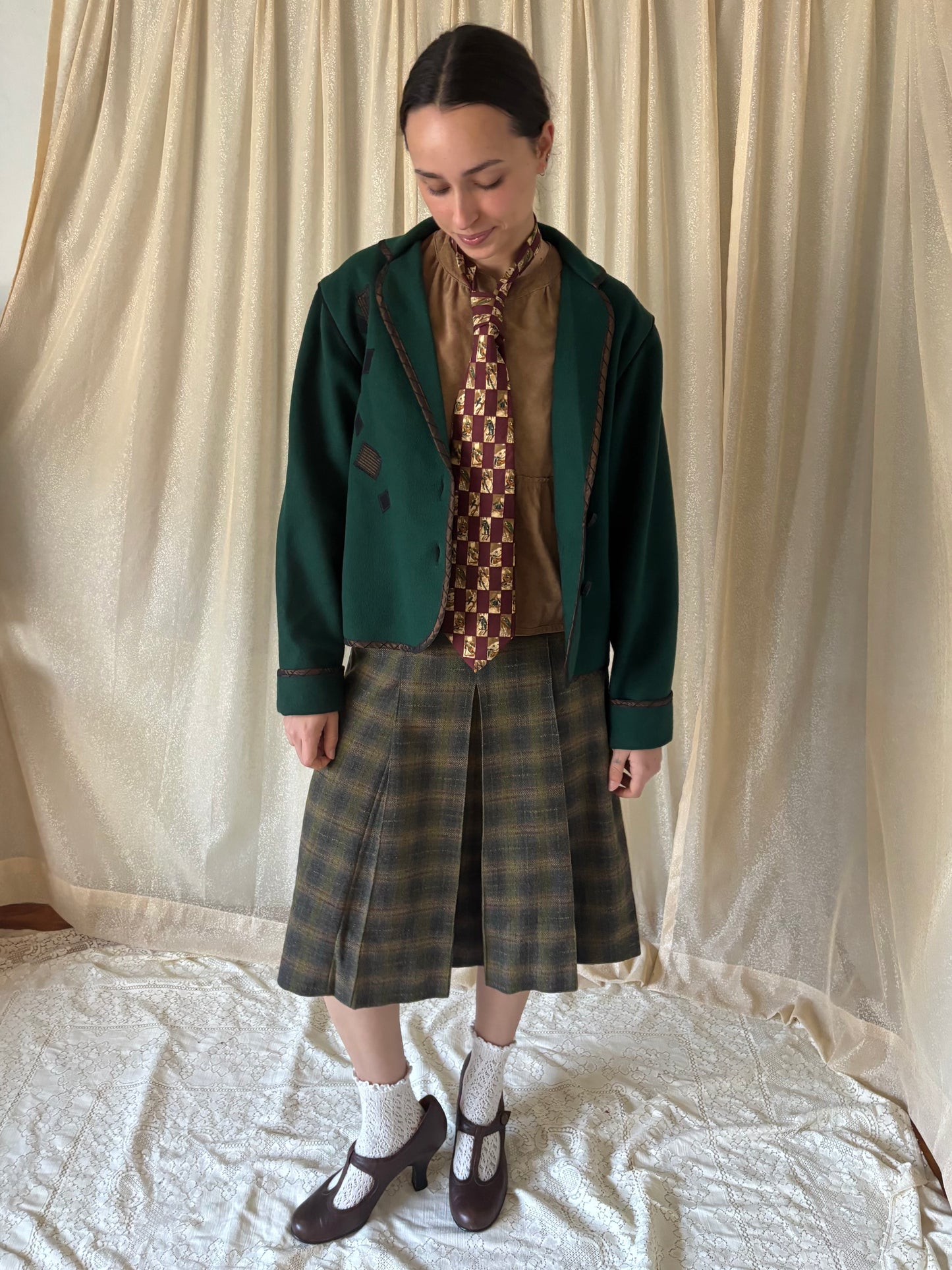Vintage wool plaid midi skirt