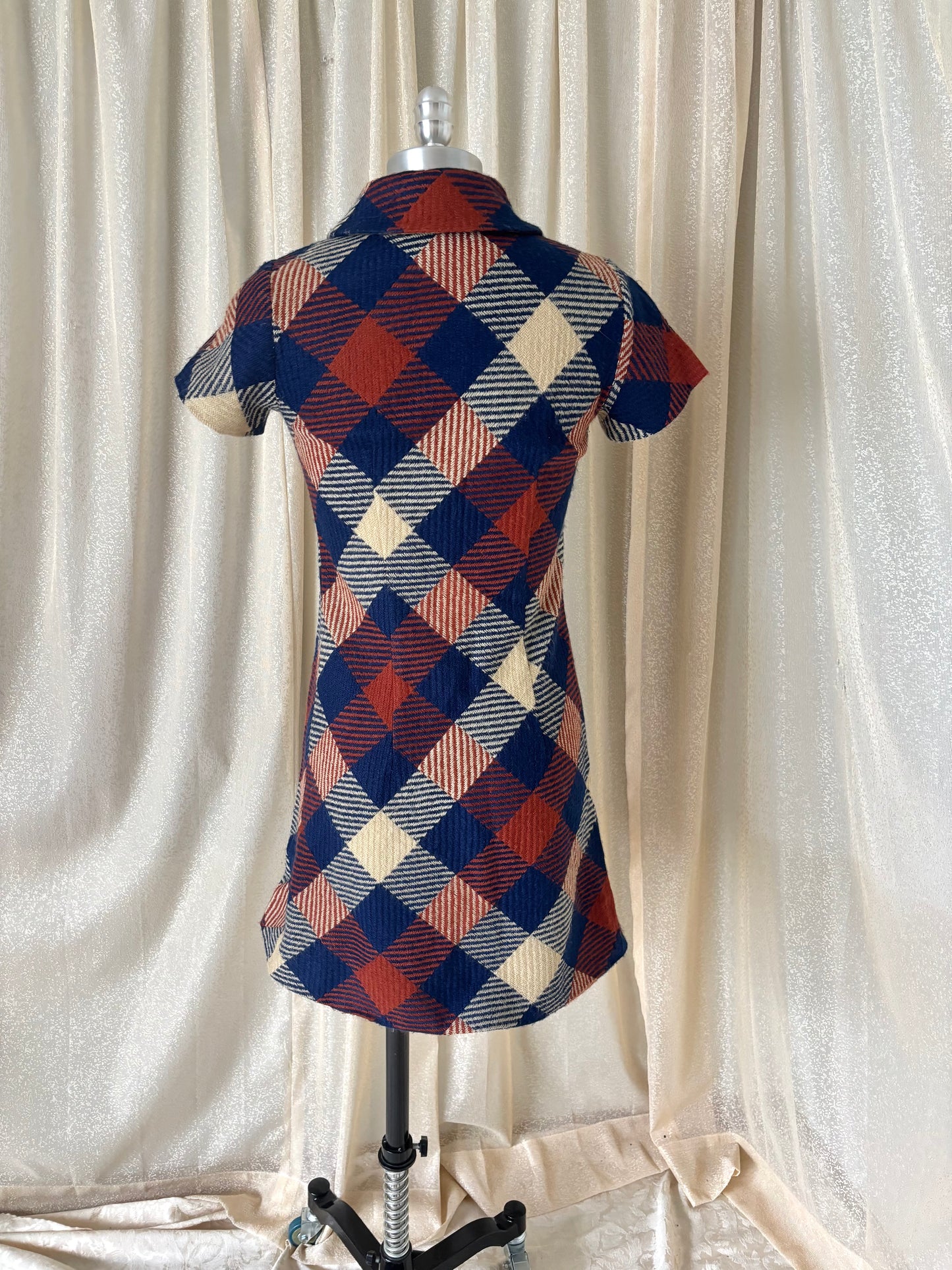 60s mod wool plaid collared dress