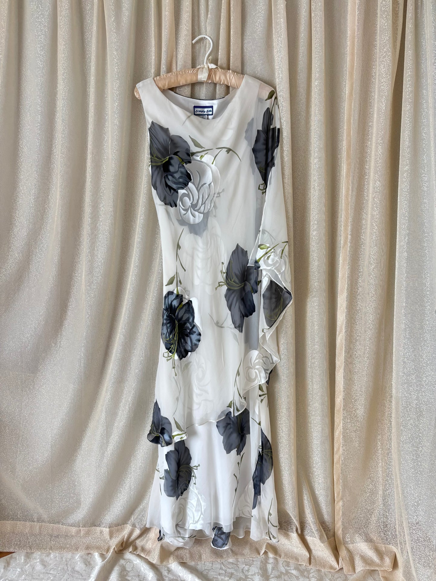 90s floral silk asymmetrical layered dress