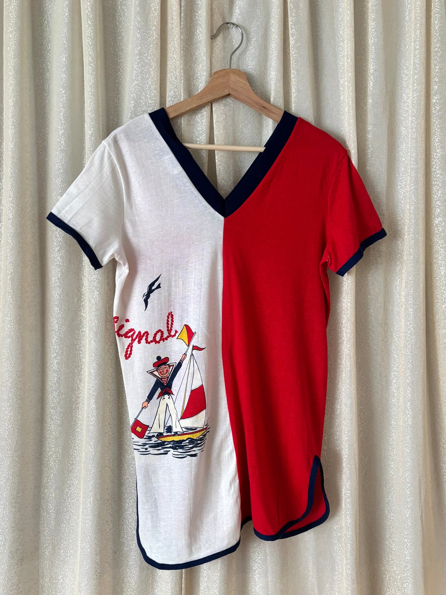 70s/80s "got ya signal" split sailor sleep shirt