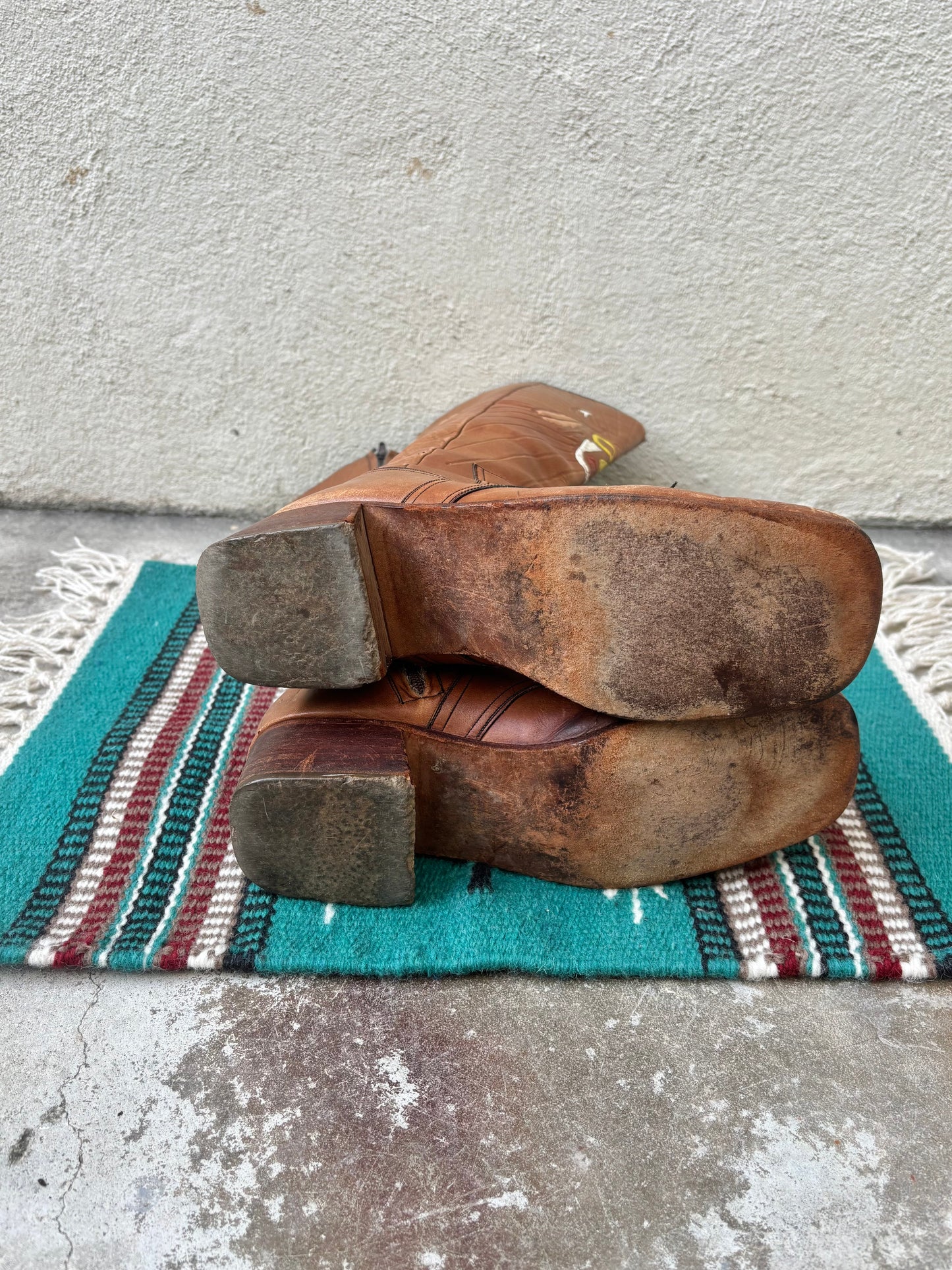 60s/70s custom tooled leather tall boots with Native American motif