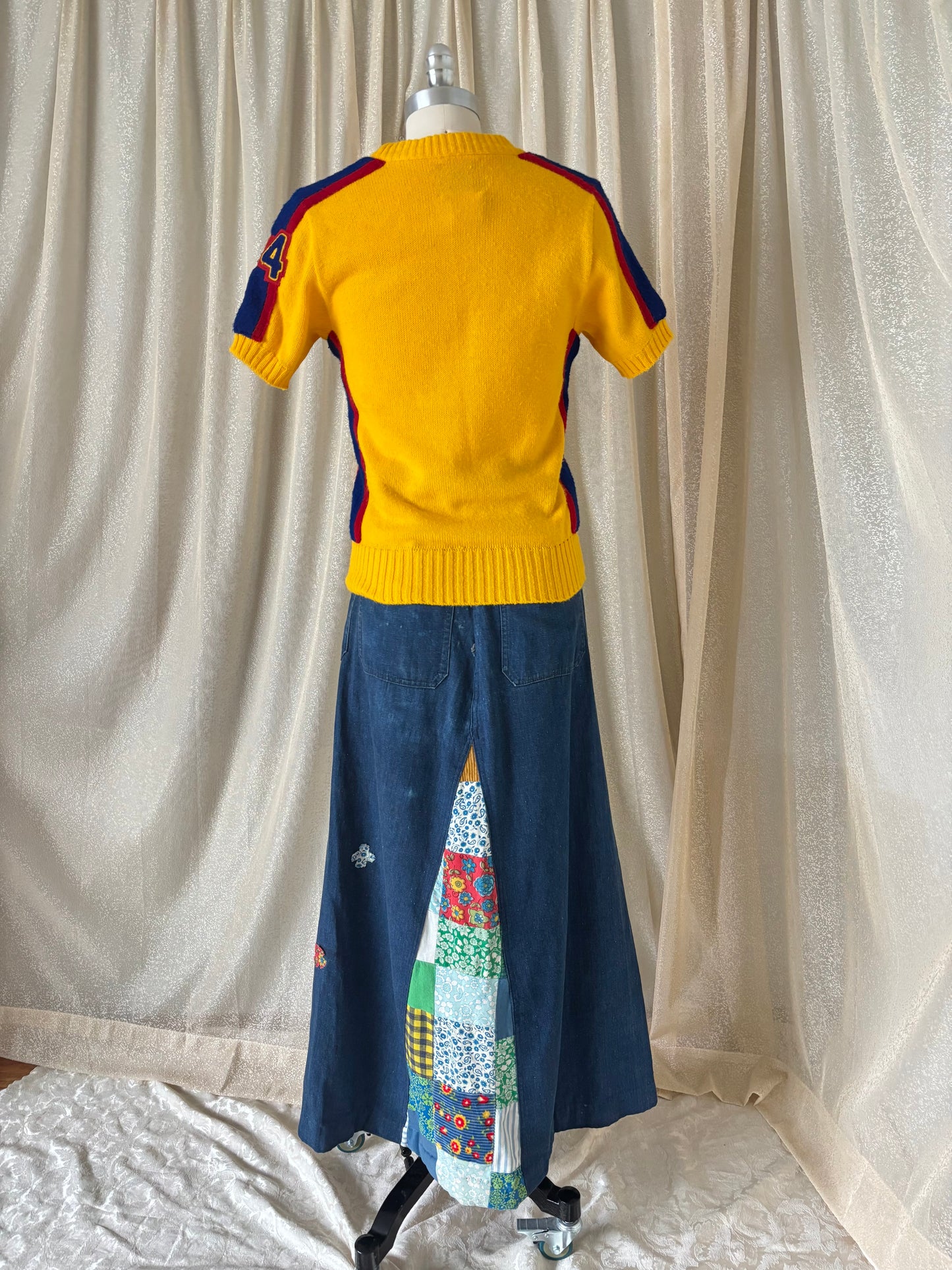 70s homemade denim patchwork maxi skirt