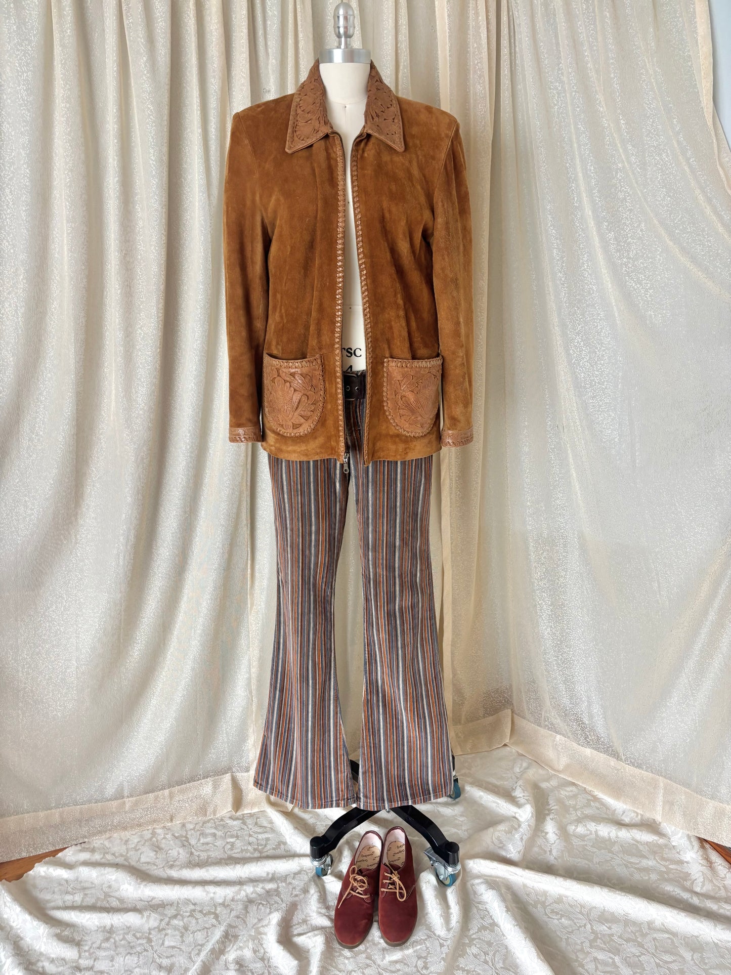 Rare Alan Michael tooled leather whipstitch suede jacket