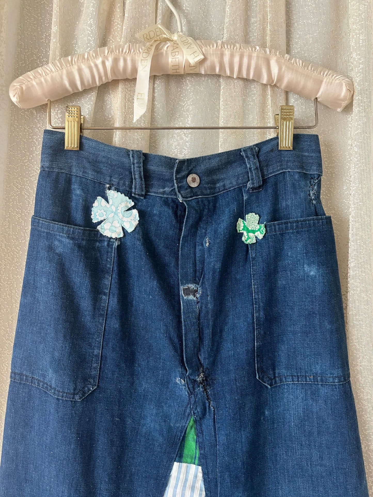70s homemade denim patchwork maxi skirt