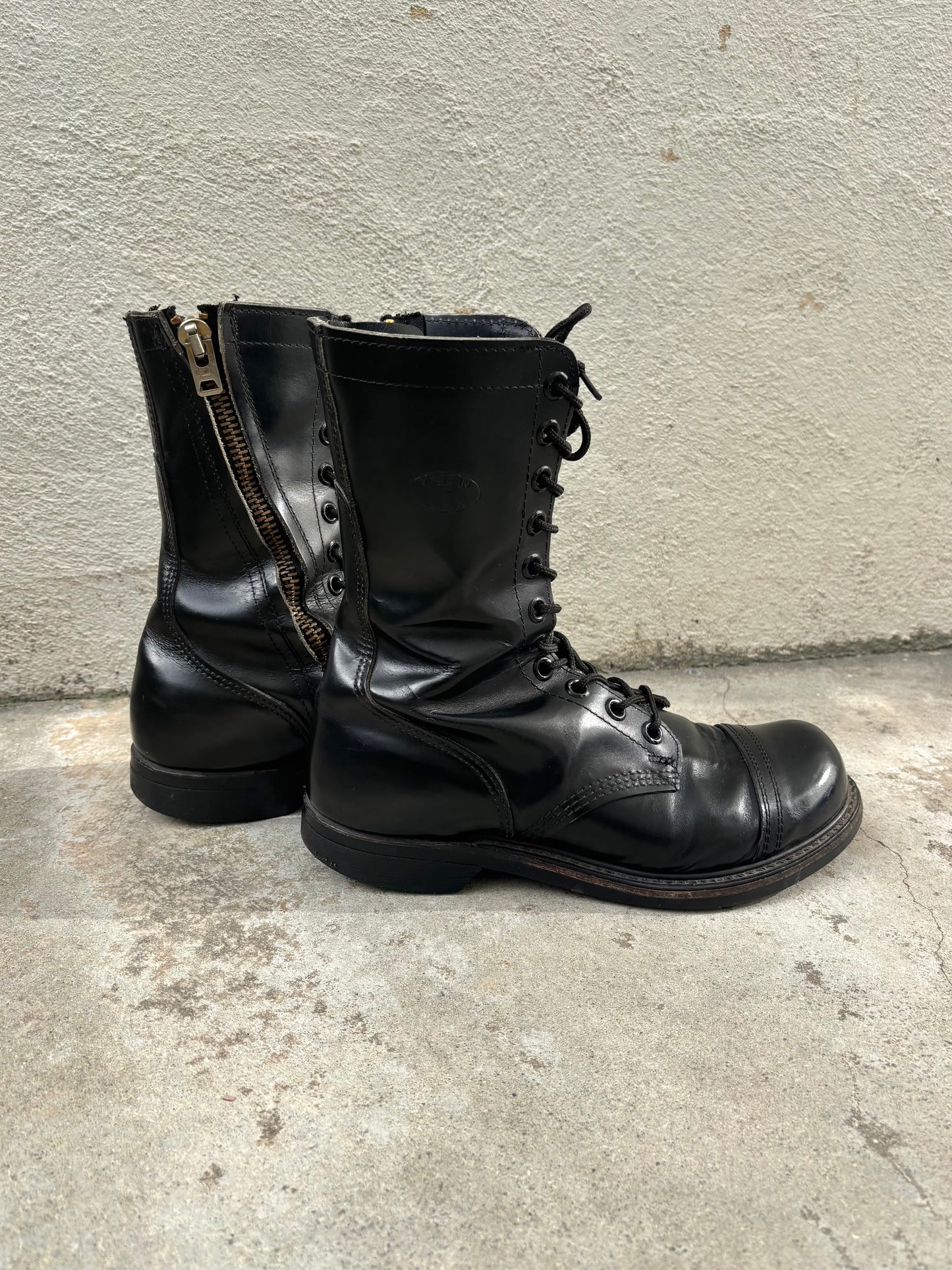 70s diagonal zip lace-up jump boots