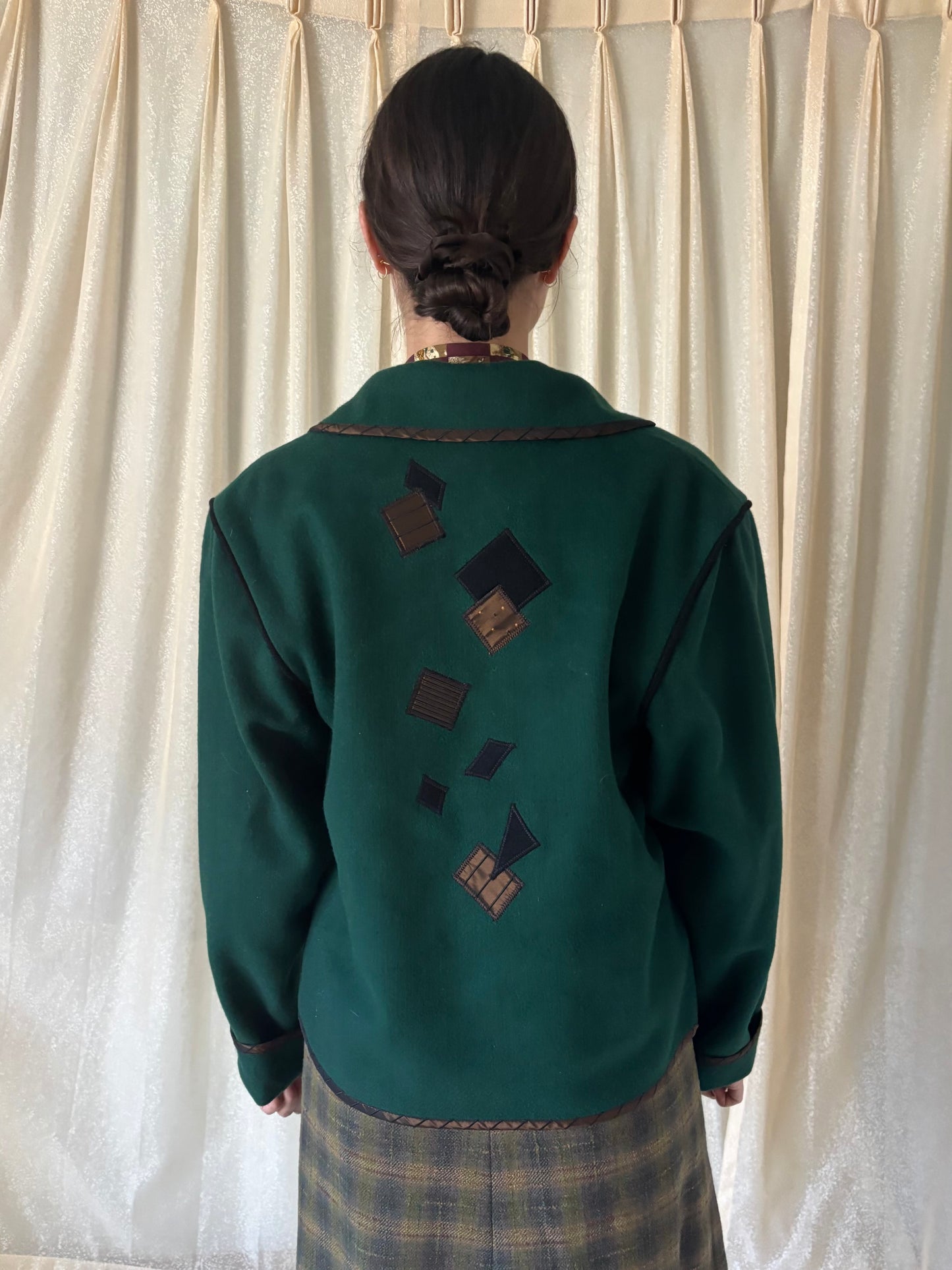 Wool geometric applique blazer jacket